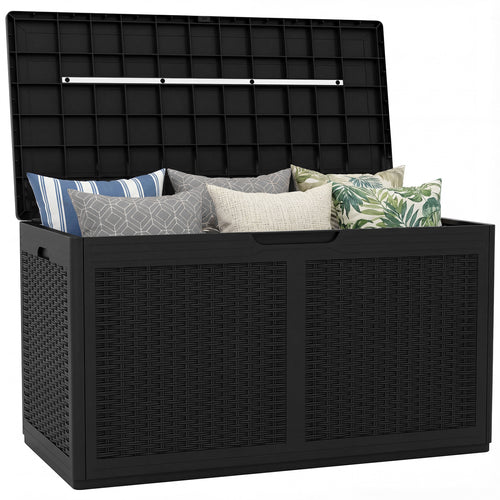 100 Gallon Resin Deck Box, Waterproof Outdoor Storage Bench, Black