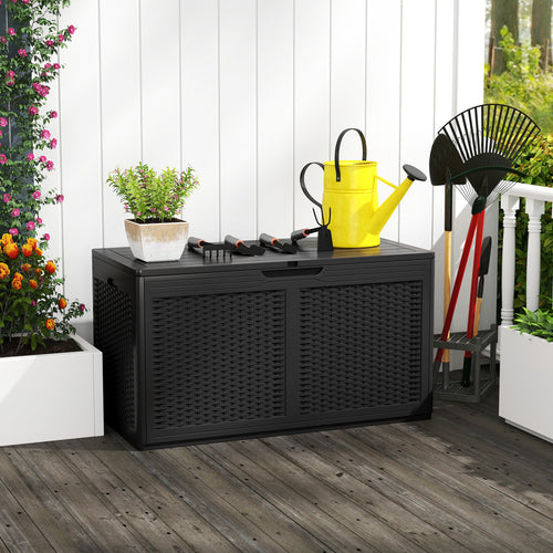 100 Gallon Resin Deck Box, Waterproof Outdoor Storage Bench, Black