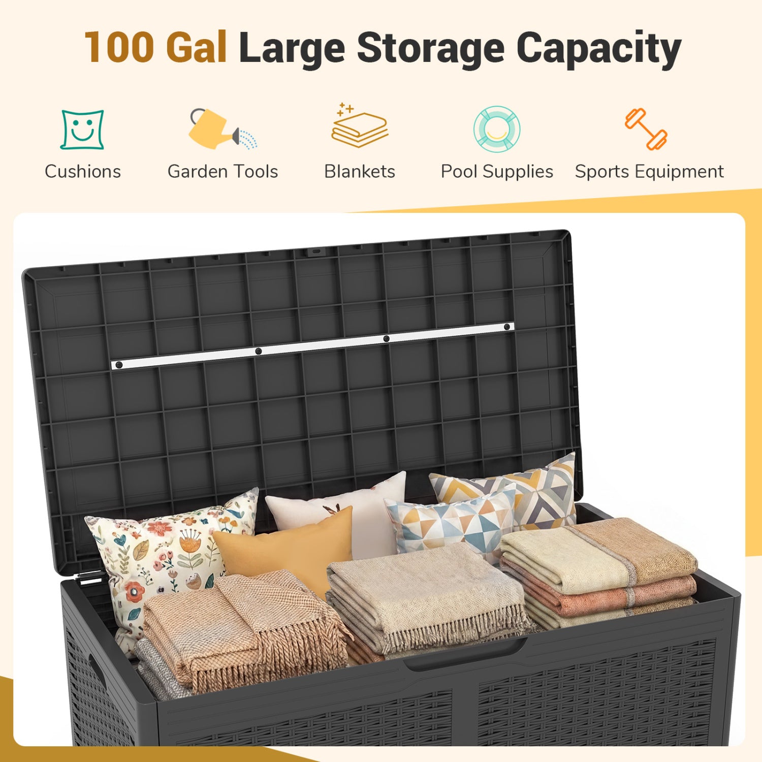 100 Gallon Resin Deck Box, Waterproof Outdoor Storage Bench, Gray Sheds & Outdoor Storage at Gallery Canada