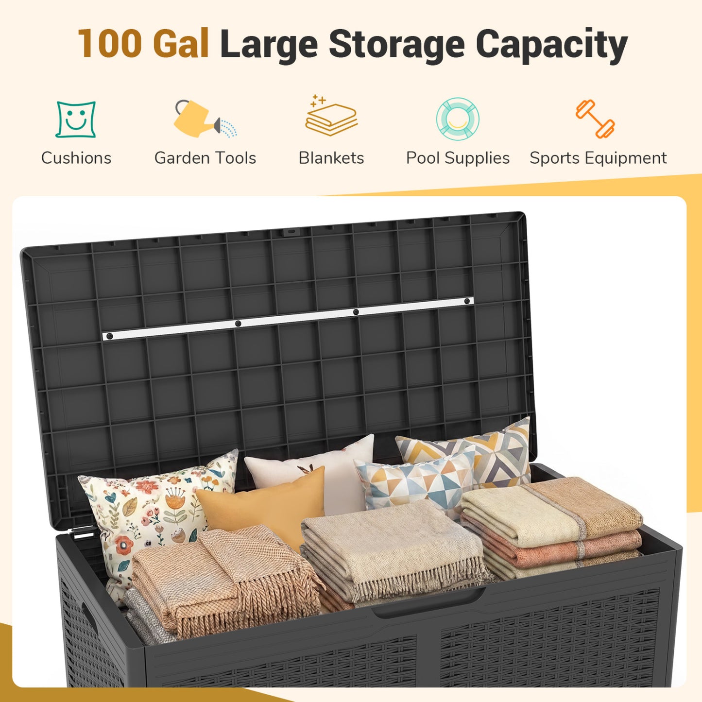 100 Gallon Resin Deck Box, Waterproof Outdoor Storage Bench, Gray Sheds & Outdoor Storage at Gallery Canada