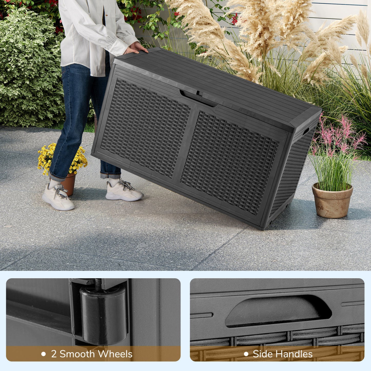 100 Gallon Resin Deck Box, Waterproof Outdoor Storage Bench, Gray Sheds & Outdoor Storage at Gallery Canada
