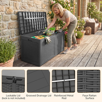 100 Gallon Resin Deck Box, Waterproof Outdoor Storage Bench, Gray Sheds & Outdoor Storage at Gallery Canada