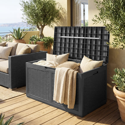 100 Gallon Resin Deck Box, Waterproof Outdoor Storage Bench, Gray Sheds & Outdoor Storage at Gallery Canada