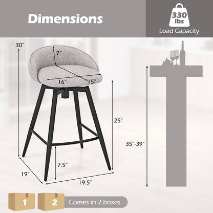 Upholstered Bar Stools Set of 2, With Footrest and Backrest, Gray Bar Stools at Gallery Canada