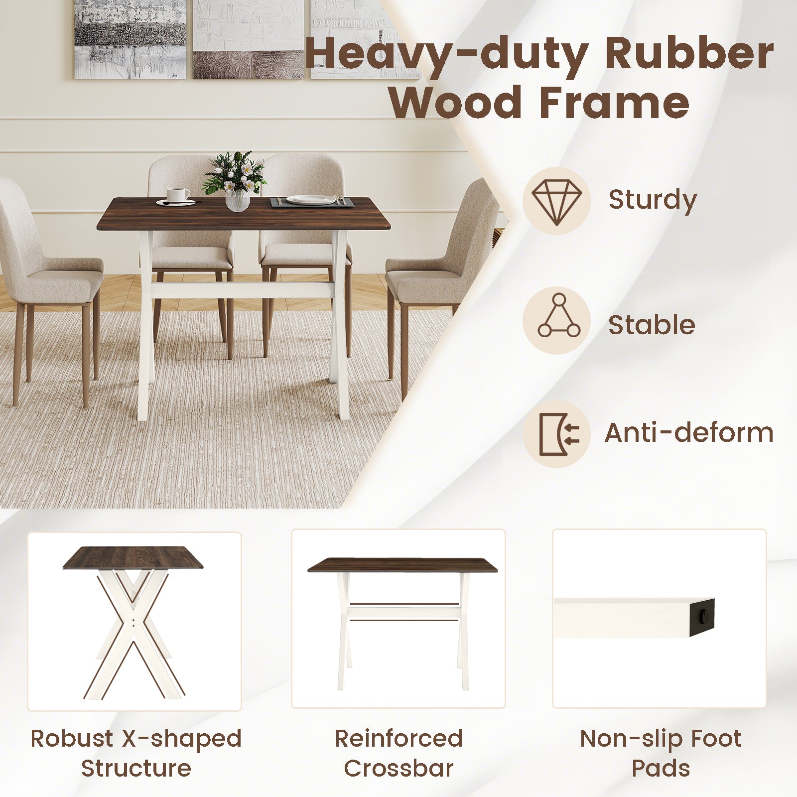 Modern Dining Table, Wooden Kitchen Table, X-Shaped Frame, White Dining Tables at Gallery Canada