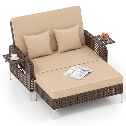 Patio Rattan Daybed Loveseat Ottoman, Adjustable Backrest, Brown Outdoor Sectionals at Gallery Canada