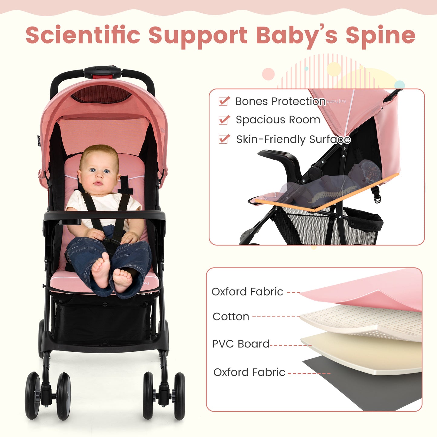 Toddler Travel Stroller, Airplane Canopy, Adjustable Backrest, Pink Baby Strollers at Gallery Canada