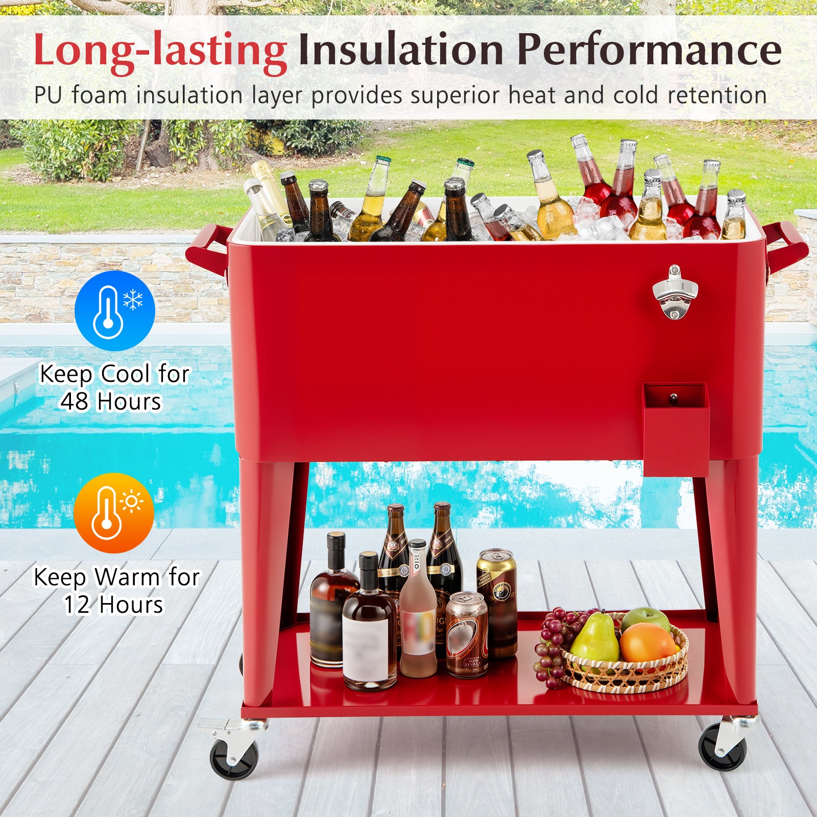 Portable Patio Cooler With Storage Shelf, Bottle Opener, Red Coolers at Gallery Canada