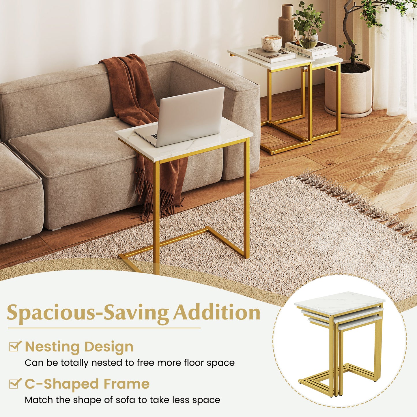 3 Piece Multifunctional Coffee End Table Set, White Living Room at Gallery Canada
