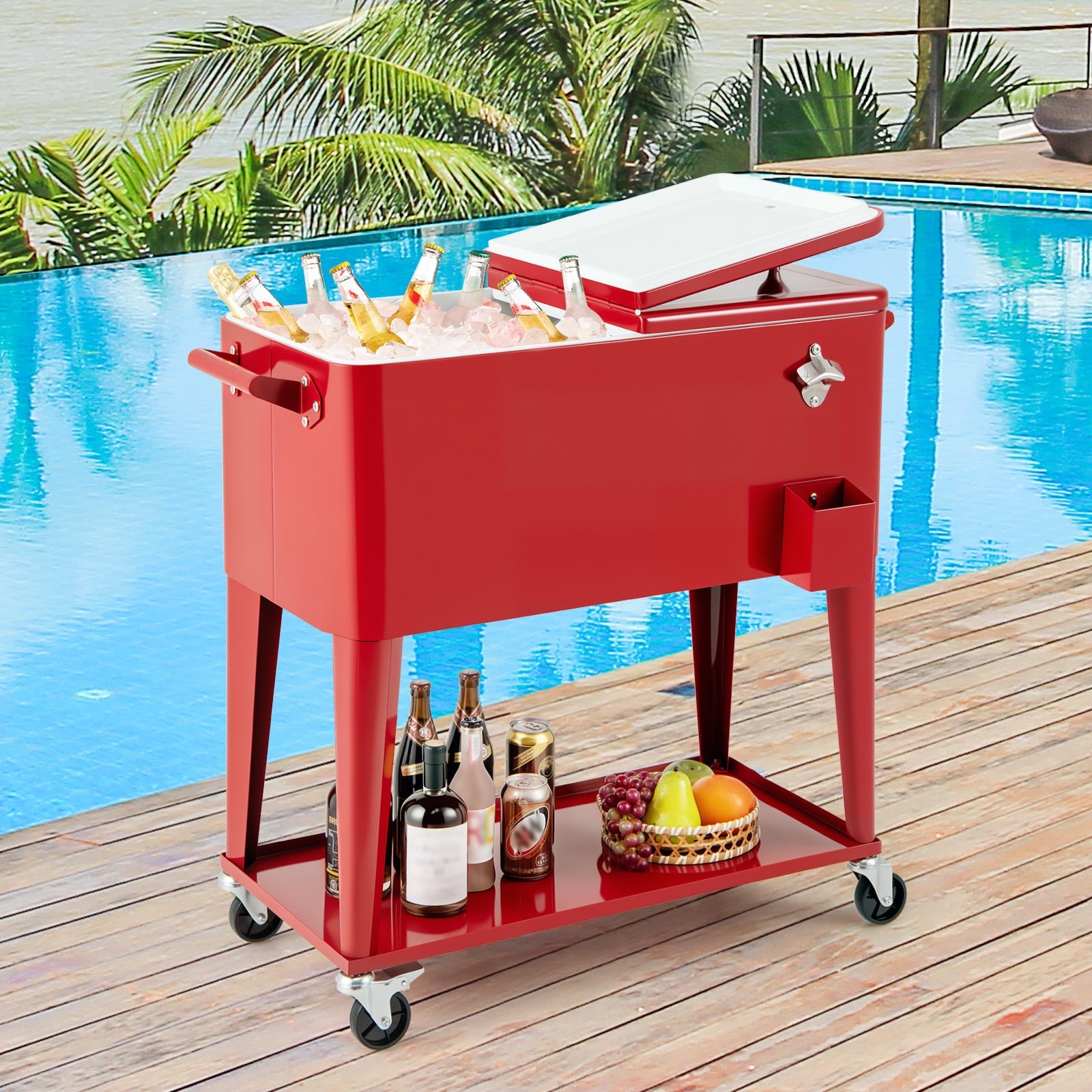 Portable Patio Cooler With Storage Shelf, Bottle Opener, Red Coolers at Gallery Canada