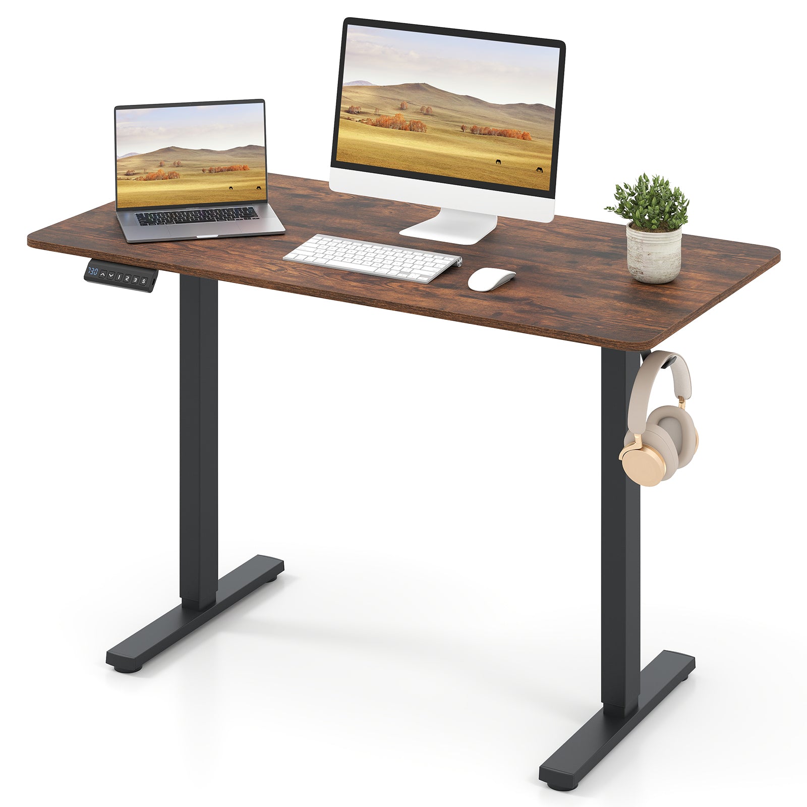 48 Inch x 24 Inch Electric Standing Desk, 3 Memory Settings, Rustic Brown Standing Desks at Gallery Canada