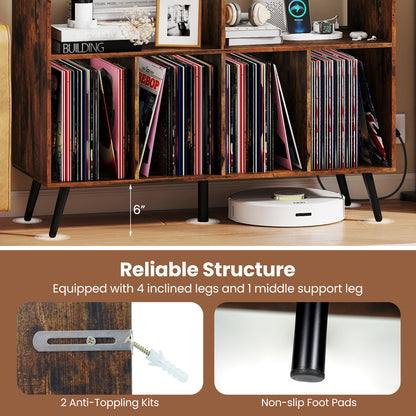 Record Player Stand With Charging Station, Open Shelves, Rustic Brown End & Side Tables at Gallery Canada