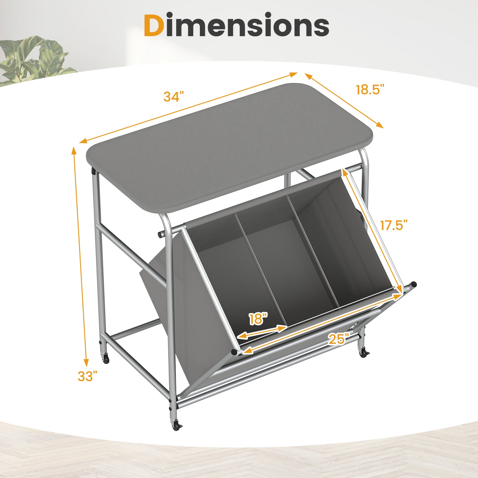 3-Section Laundry Sorter, Foldable Ironing Board, Lockable Wheels, Gray Laundry Baskets at Gallery Canada