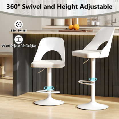 Bar Stools Set Of 2, Enlarged PU Leather Seat With Footrest, White Bar Stools at Gallery Canada