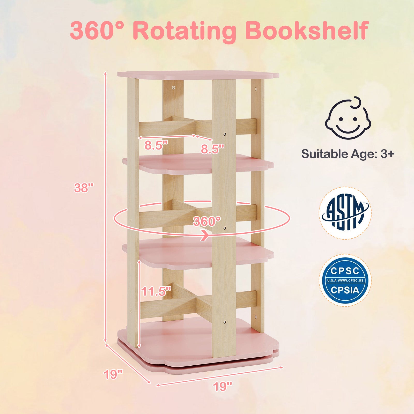 3-Tier Corner Toddler Book Rack, 12 Sectors, Pink Kids Storage at Gallery Canada