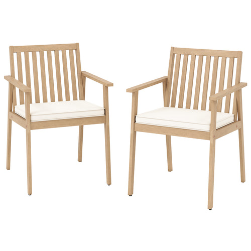 2 Acacia Wood Patio Dining Chairs, Outdoor, Removable Padded Cushion, Oak