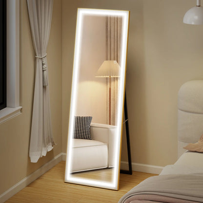LED Mirror with Dimmable 3 Color Lights, 64" x 21", Gold Full Length Mirrors at Gallery Canada