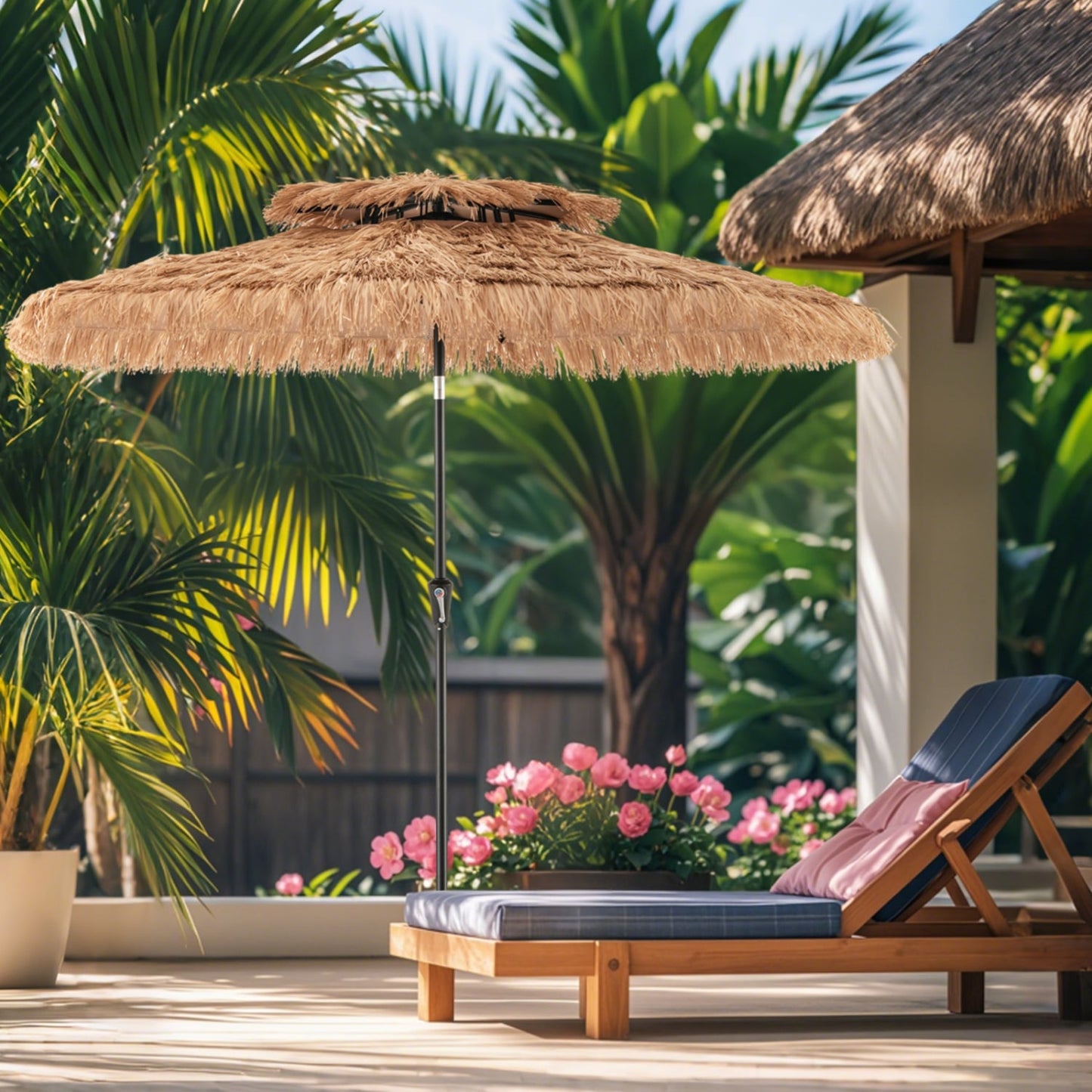 10FT 2-Tier Tiki Umbrella with 8 Ribs, Brown Outdoor Umbrellas at Gallery Canada