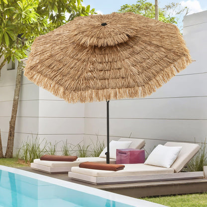 10FT 2-Tier Tiki Umbrella with 8 Ribs, Brown Outdoor Umbrellas at Gallery Canada