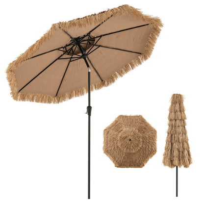 10FT 2-Tier Tiki Umbrella with 8 Ribs, Brown Outdoor Umbrellas Brown at Gallery Canada