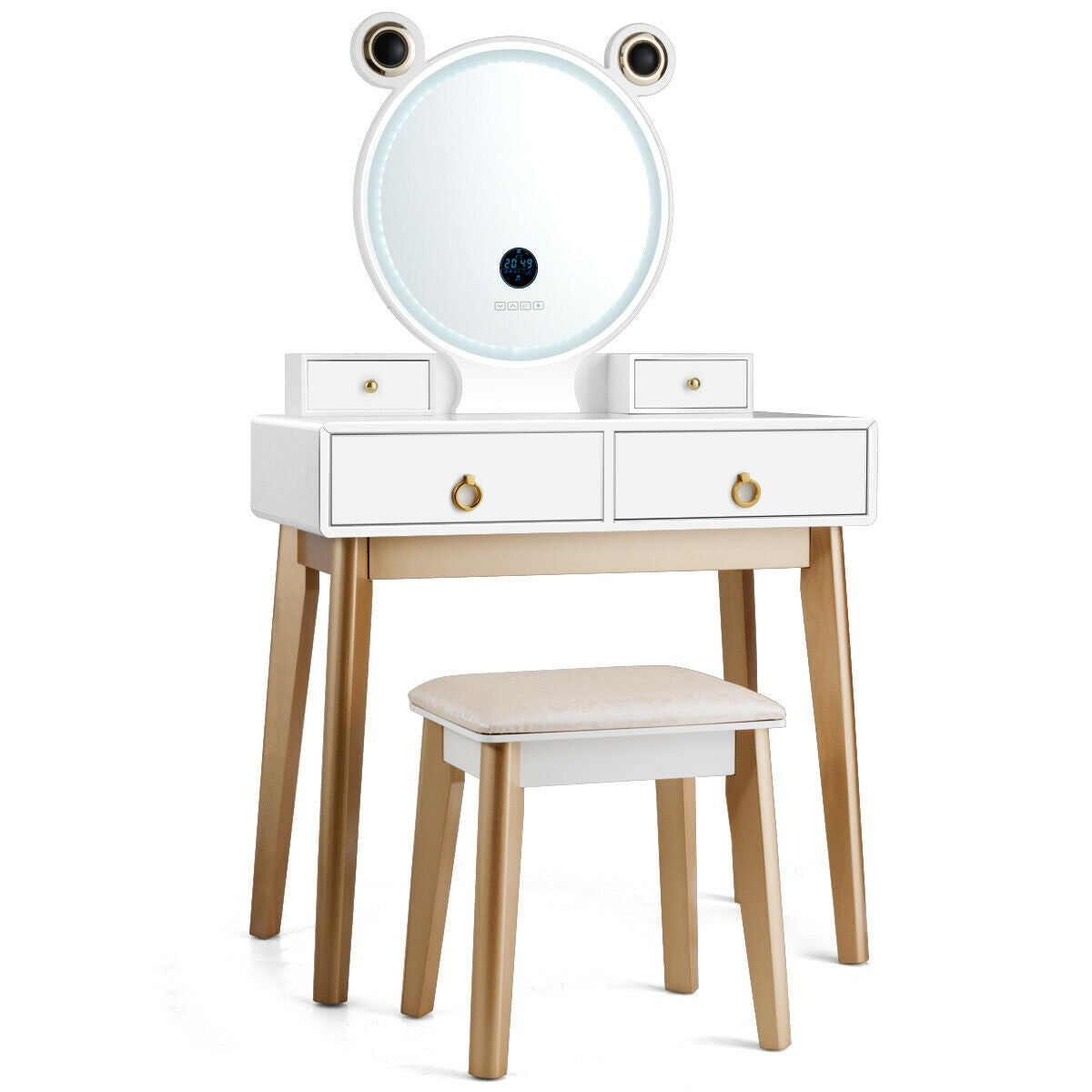 Vanity Set With 3-Color Lighted Mirror, 4 Drawers, White Makeup Vanities at Gallery Canada