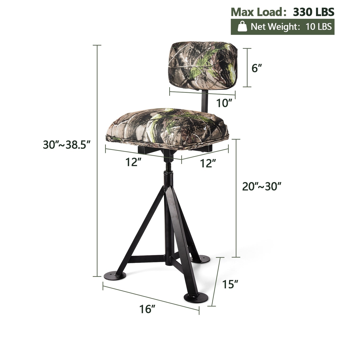 Swivel Hunting Chair Tripod Blind Stool with Detachable Backrest , Multicolor Camping Furniture at Gallery Canada