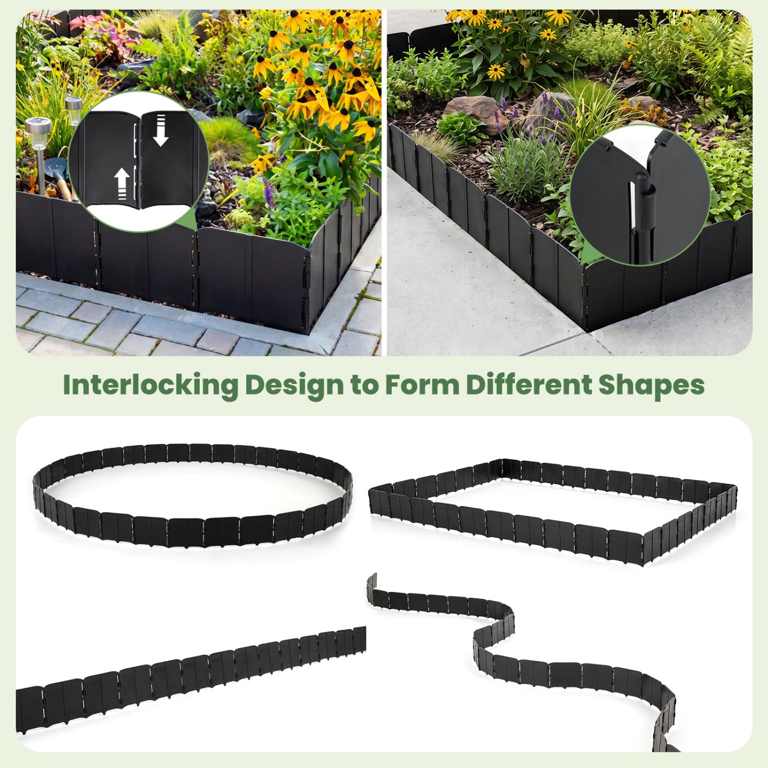 10.5 Ft 70 Pcs Garden Edging Borders, No Dig, Interlocking, Black Raised Garden Beds at Gallery Canada