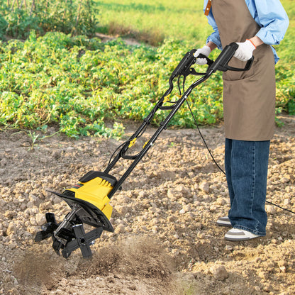 10 Amp Powerful Corded Electric Tiller Cultivator with Safety Lock, Yellow Lawn Care Tools at Gallery Canada