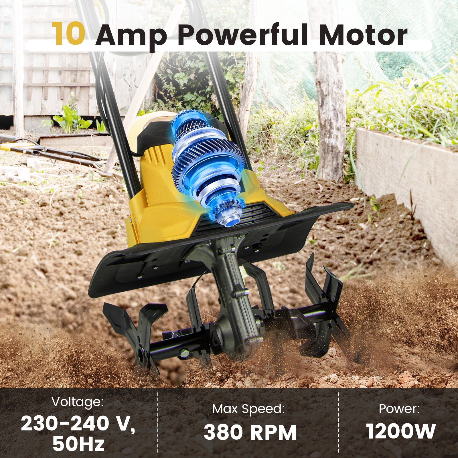 10 Amp Powerful Corded Electric Tiller Cultivator with Safety Lock, Yellow Lawn Care Tools at Gallery Canada