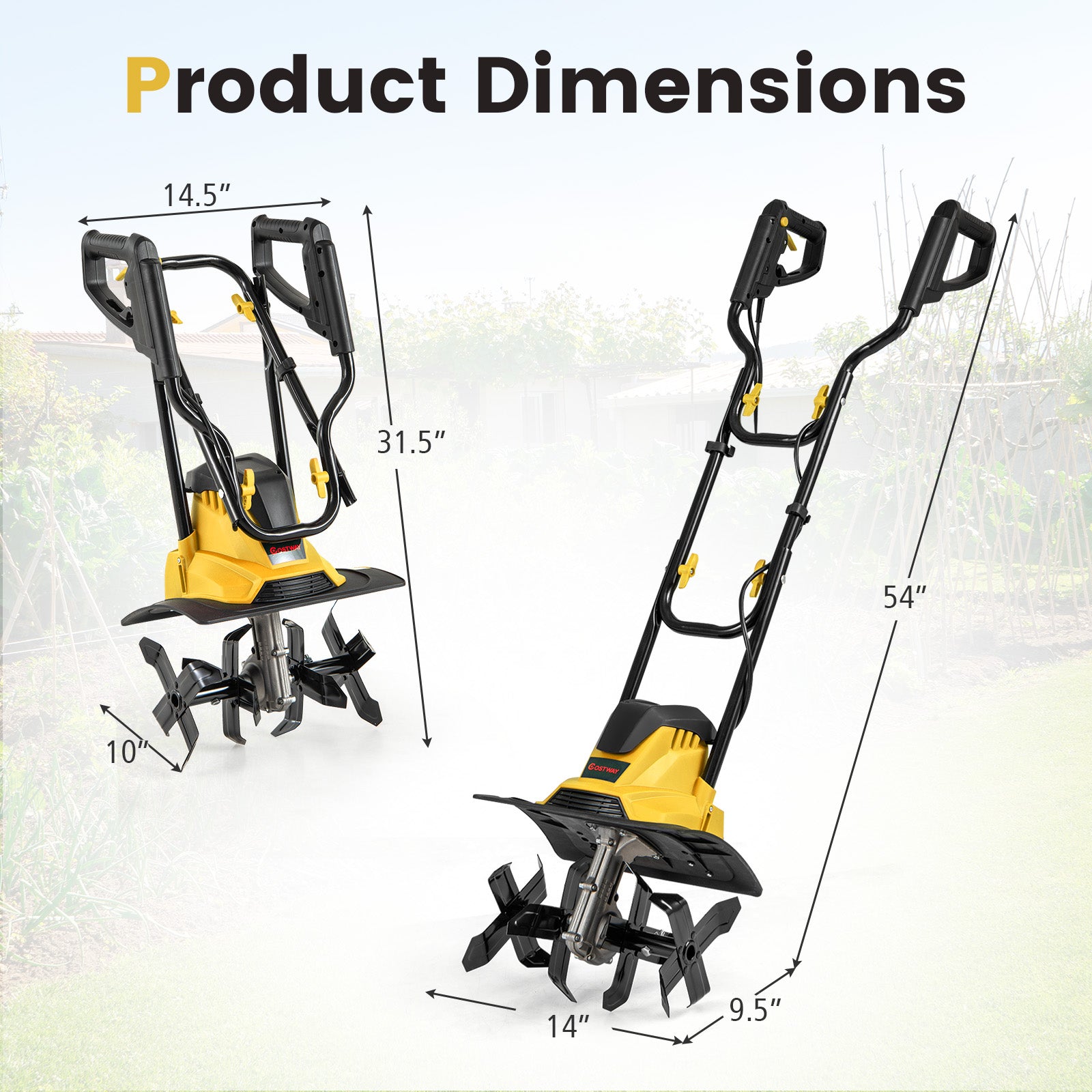 10 Amp Powerful Corded Electric Tiller Cultivator with Safety Lock, Yellow Lawn Care Tools at Gallery Canada