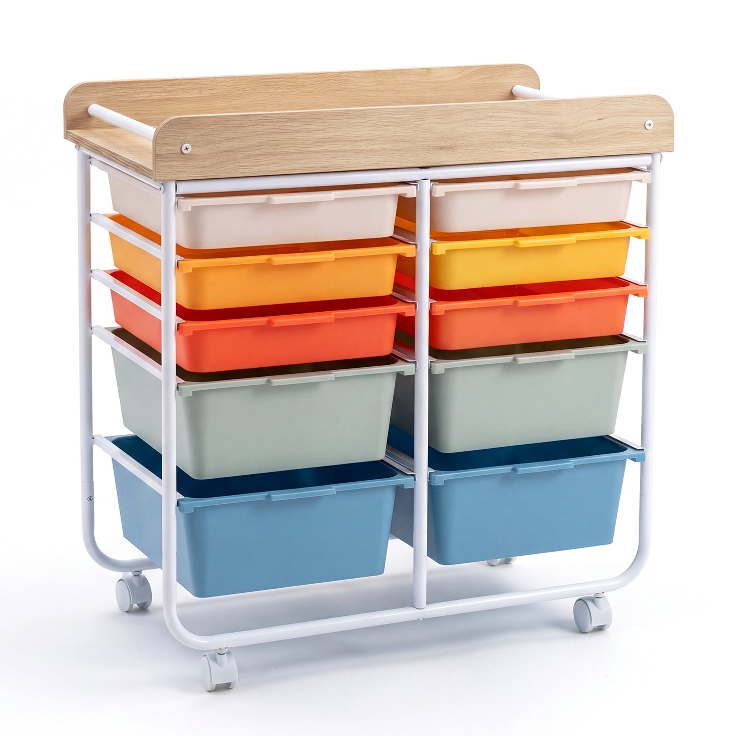 10-Drawer Rolling Cart, Wooden Tabletop, Lockable Wheels, Macaron File Cabinets Macaron at Gallery Canada