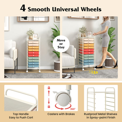 10 Drawer Rolling Storage Cart Organizer, Multicolor, Macaron File Cabinets at Gallery Canada