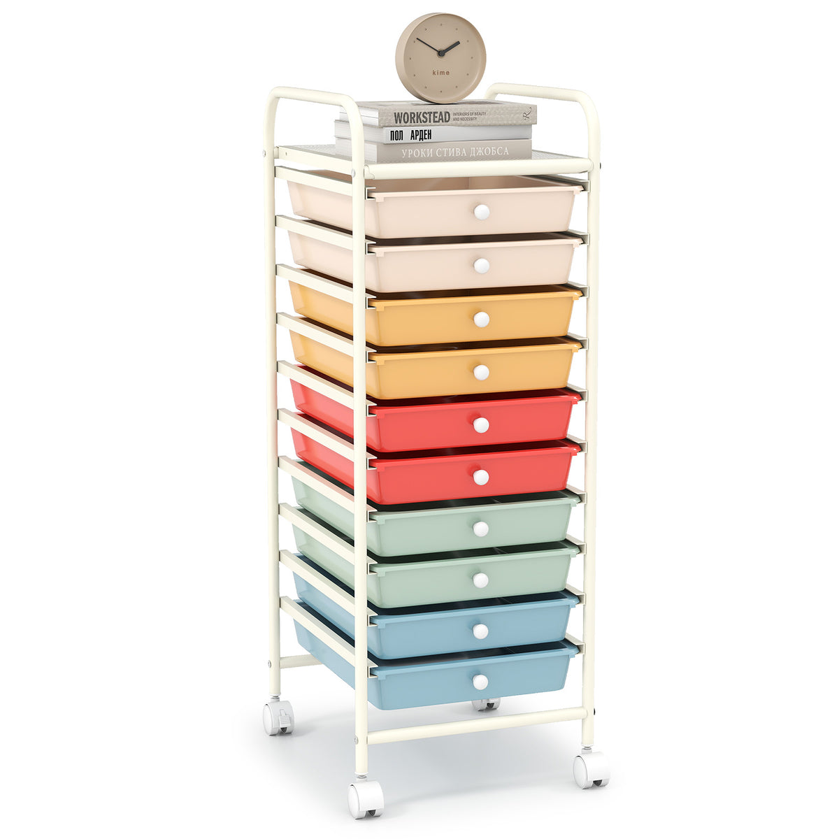 10 Drawer Rolling Storage Cart Organizer, Multicolor, Macaron File Cabinets Macaron Multicolor at Gallery Canada