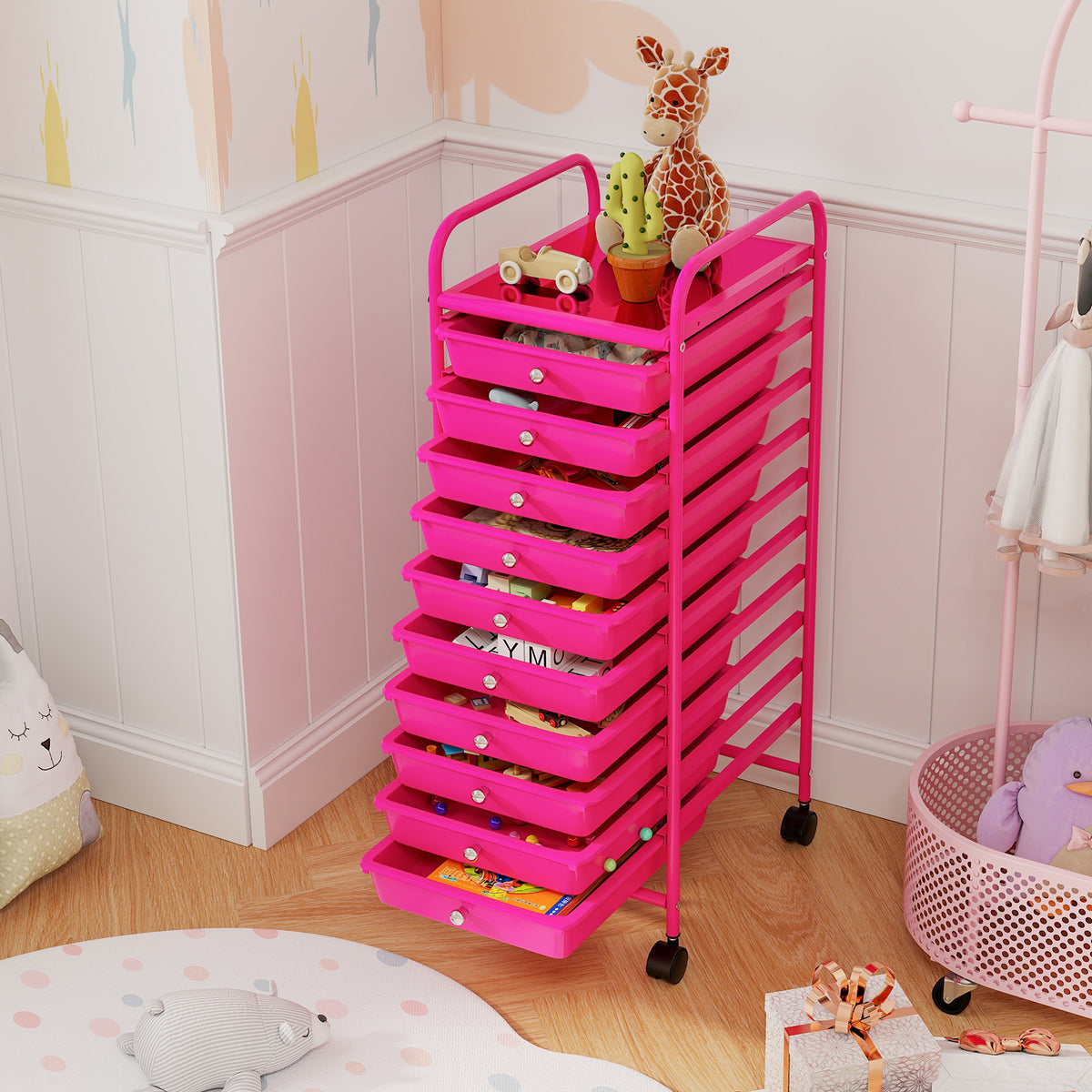 10 Drawer Rolling Storage Cart Organizer, Pink File Cabinets at Gallery Canada