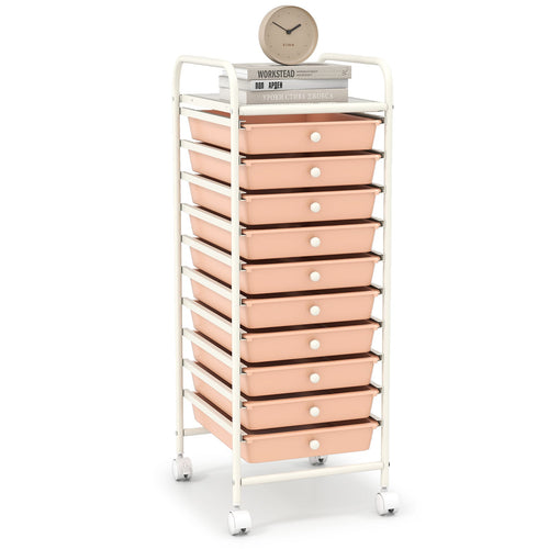 10 Drawer Rolling Storage Cart Organizer, Cherry