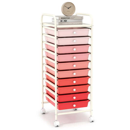 10 Drawer Rolling Storage Cart, With 4 Casters, Pink File Cabinets Gradient Pink at Gallery Canada