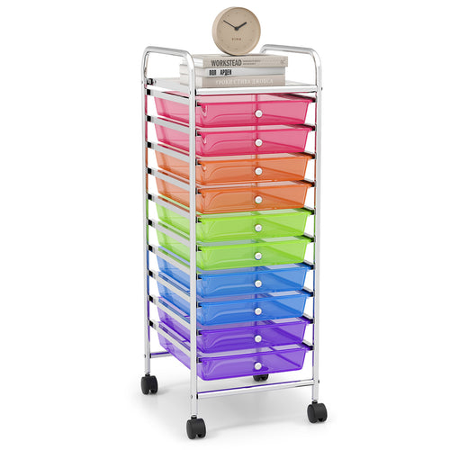 10 Drawer Rolling Storage Cart Organizer, Transparent, Multicolor