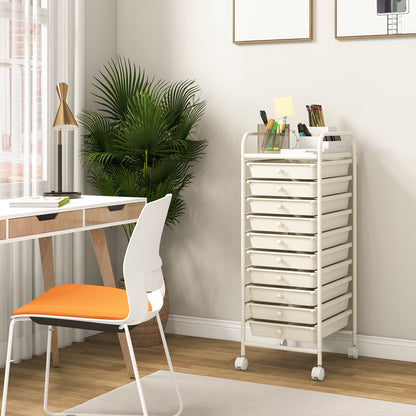 10 Drawer Rolling Storage Cart Organizer, White File Cabinets at Gallery Canada