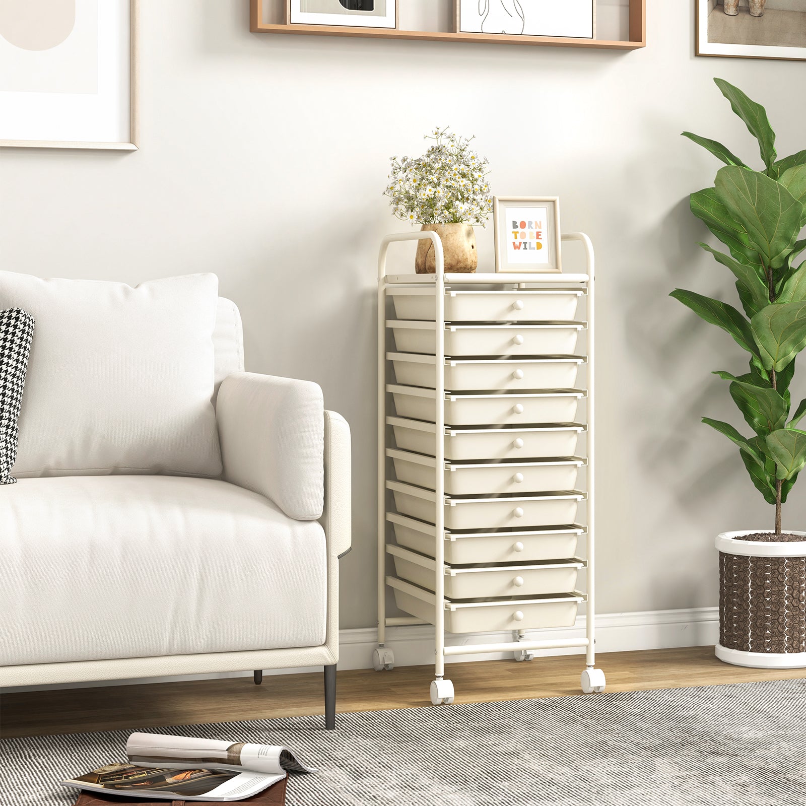10 Drawer Rolling Storage Cart Organizer, White File Cabinets at Gallery Canada