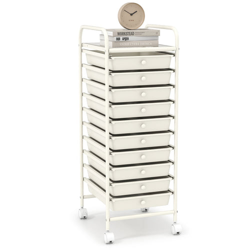 10 Drawer Rolling Storage Cart Organizer, White