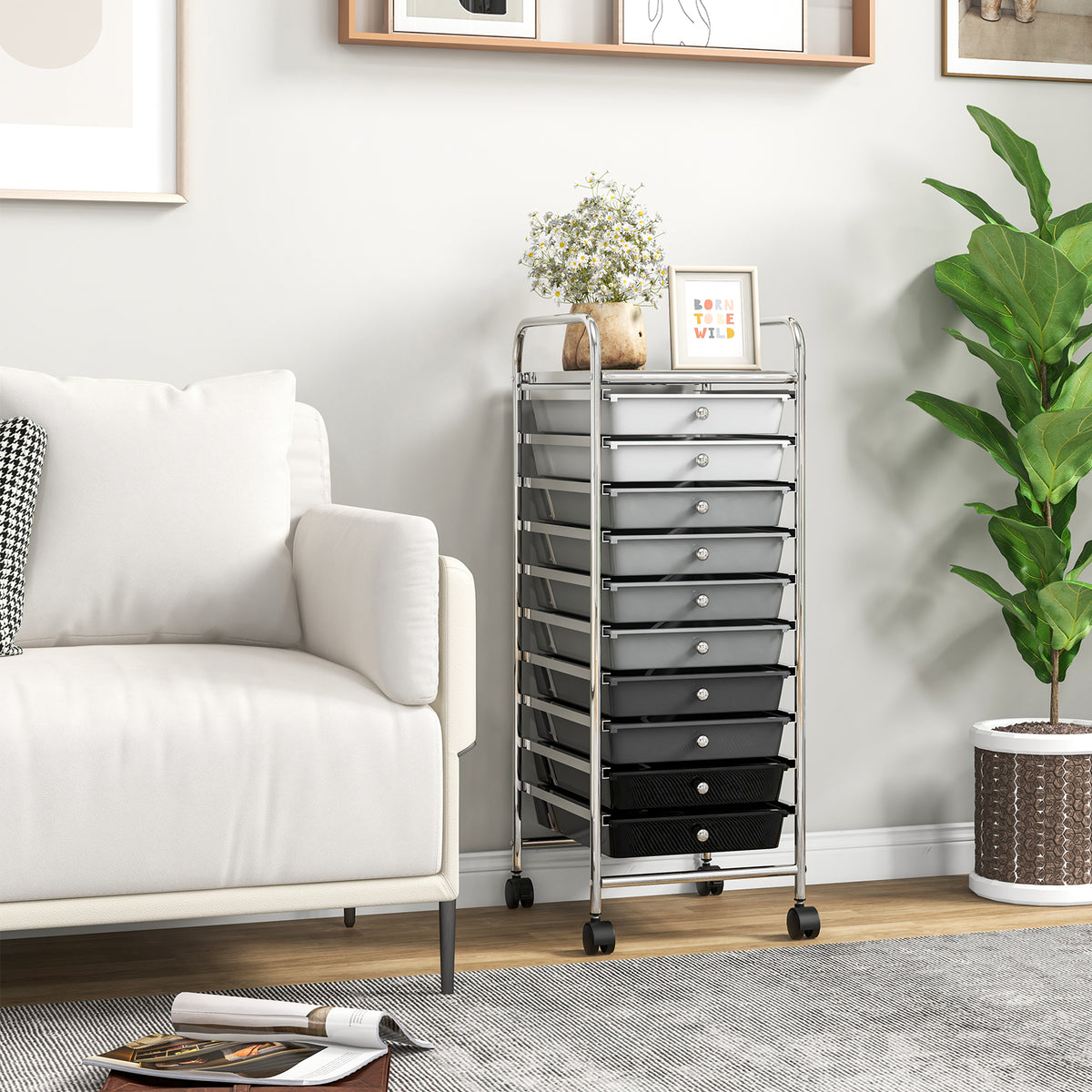 10 Drawer Rolling Storage Cart Organizer, Gradient, Gray File Cabinets at Gallery Canada
