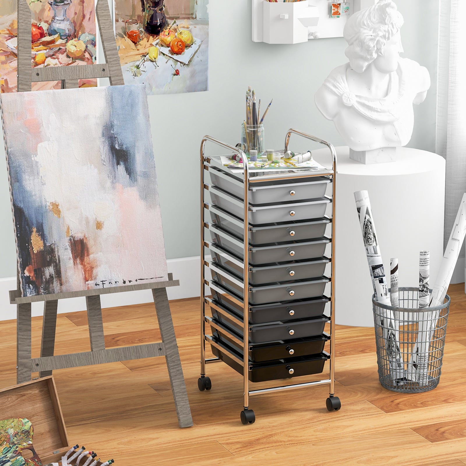 10 Drawer Rolling Storage Cart Organizer, Gradient, Gray File Cabinets at Gallery Canada