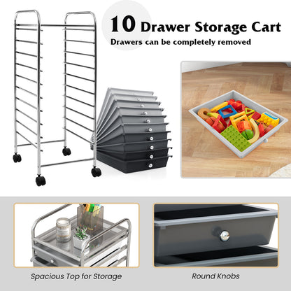 10 Drawer Rolling Storage Cart Organizer, Gradient, Gray File Cabinets at Gallery Canada