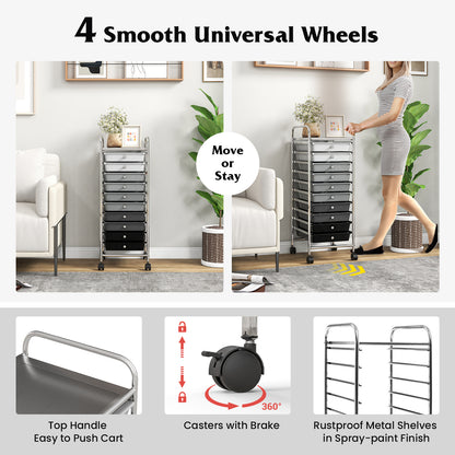 10 Drawer Rolling Storage Cart Organizer, Gradient, Gray File Cabinets at Gallery Canada