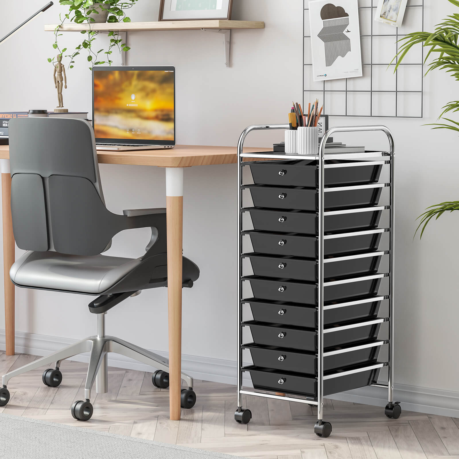 10 Drawer Rolling Storage Cart Organizer, Black File Cabinets at Gallery Canada