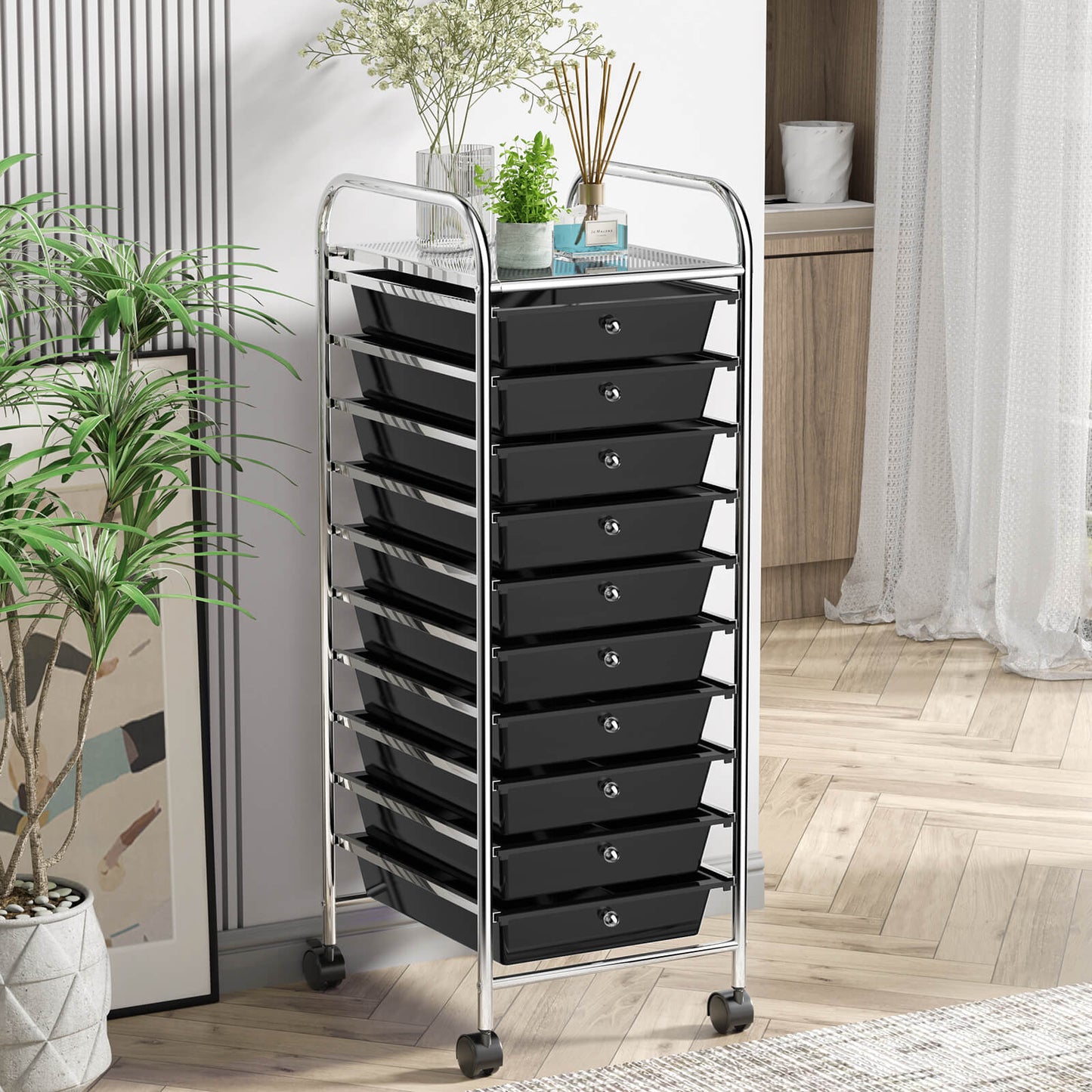 10 Drawer Rolling Storage Cart Organizer, Black File Cabinets at Gallery Canada