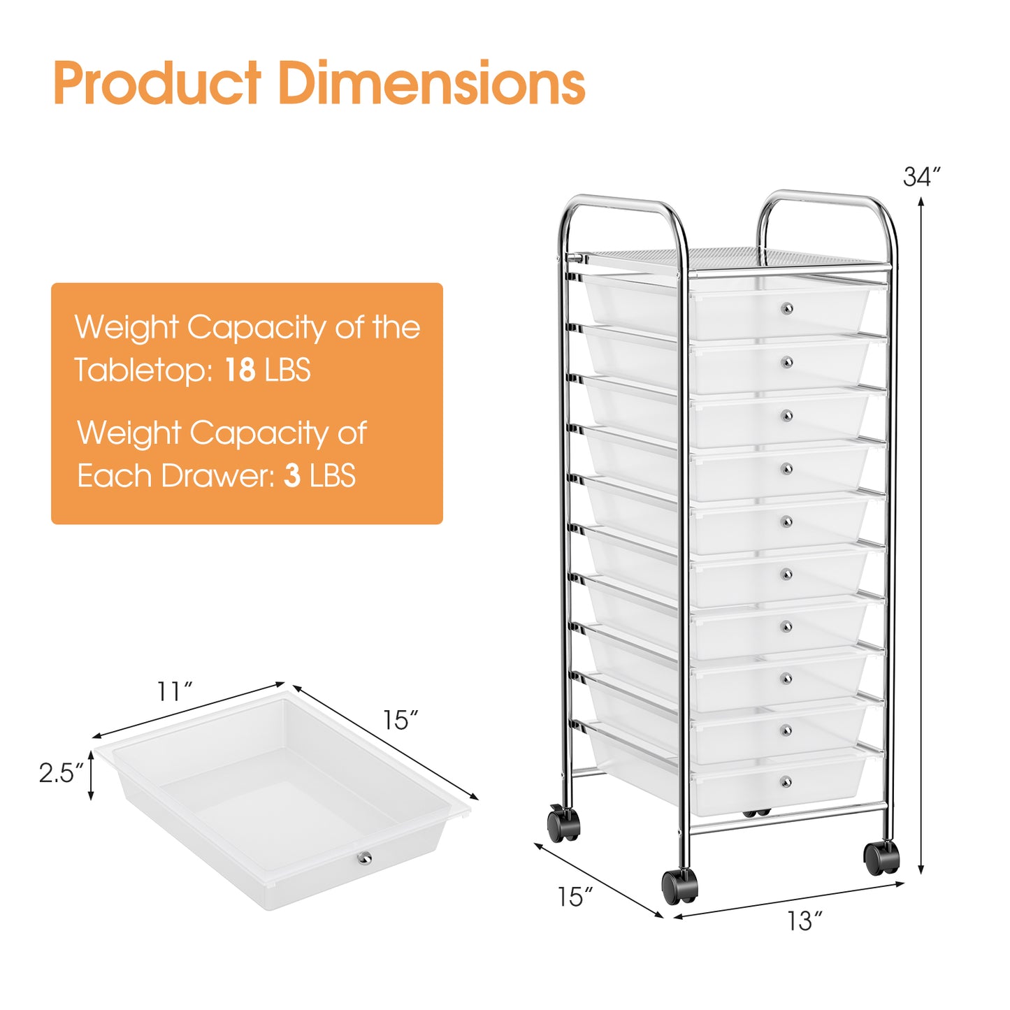 10 Drawer Rolling Storage Cart Organizer, Transparent File Cabinets at Gallery Canada