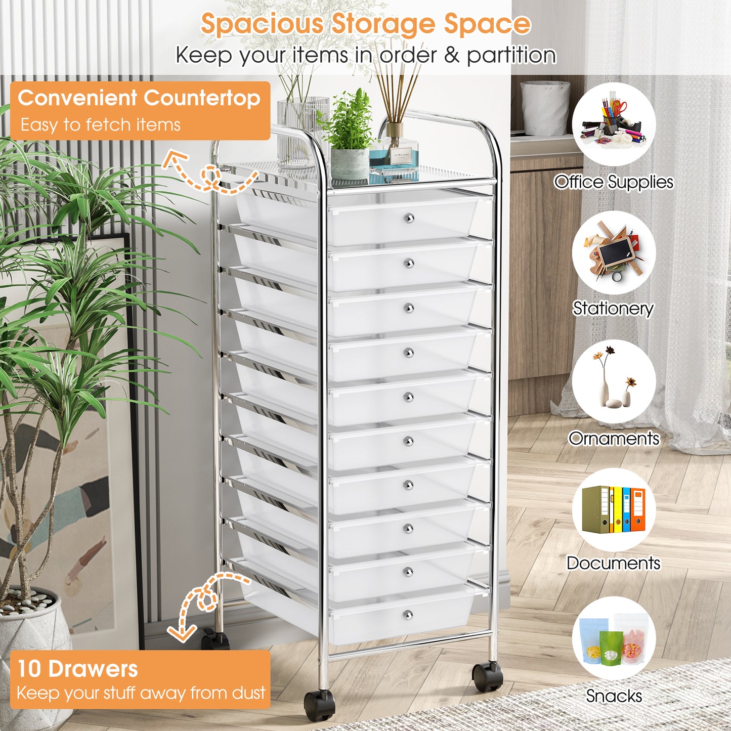 10 Drawer Rolling Storage Cart Organizer, Transparent File Cabinets at Gallery Canada