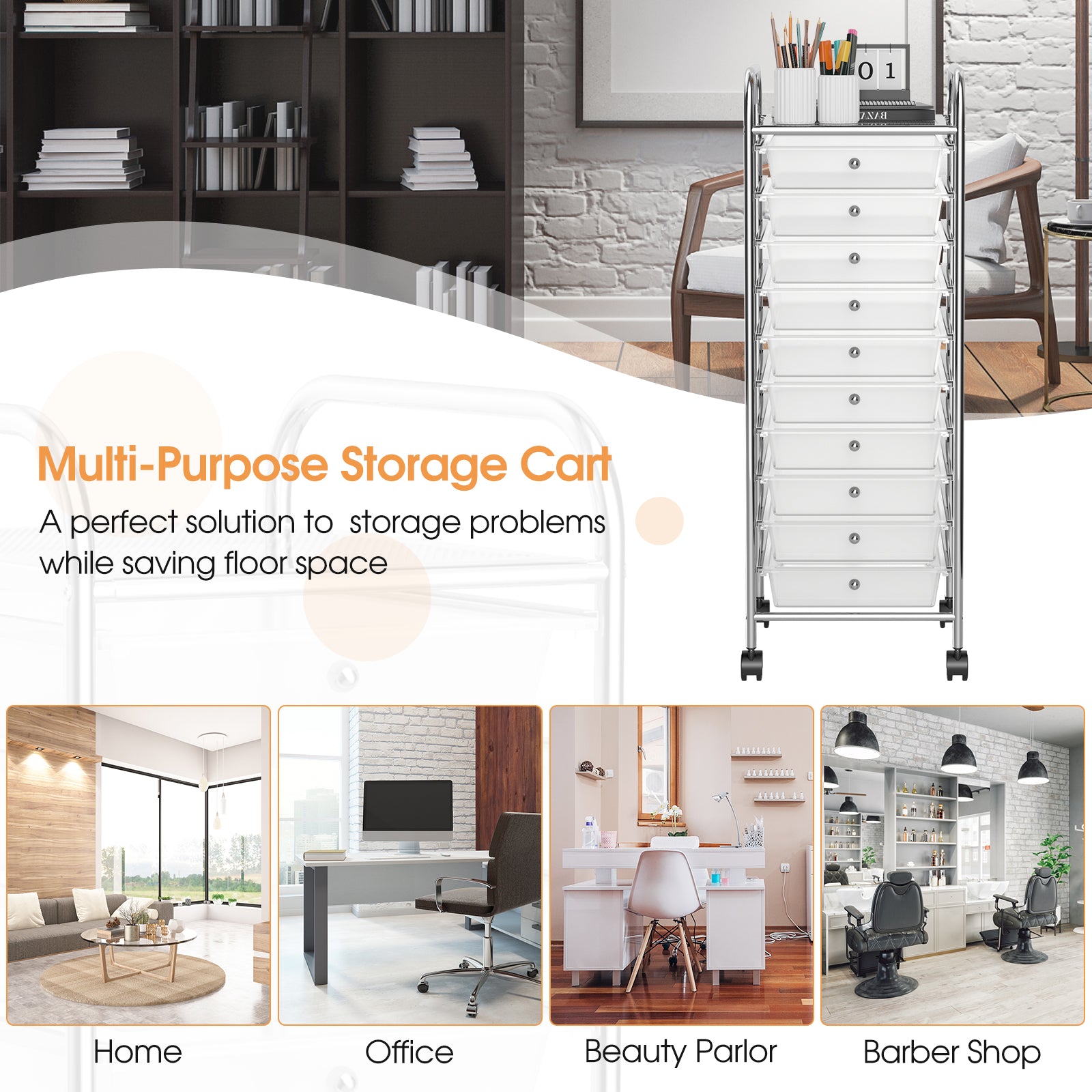 10 Drawer Rolling Storage Cart Organizer, Transparent File Cabinets at Gallery Canada