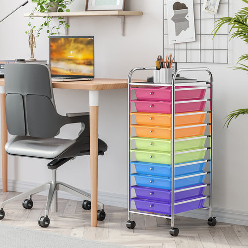 10 Drawer Rolling Storage Cart Organizer, Transparent, Multicolor